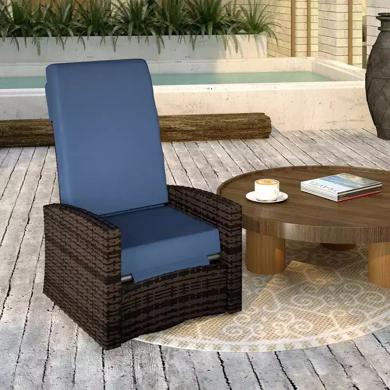 Fauteuil inclinable pivotant en osier pour l'extérieur, repose-pieds relevable, rotation à 360 degrés, coussins résistants à l'eau