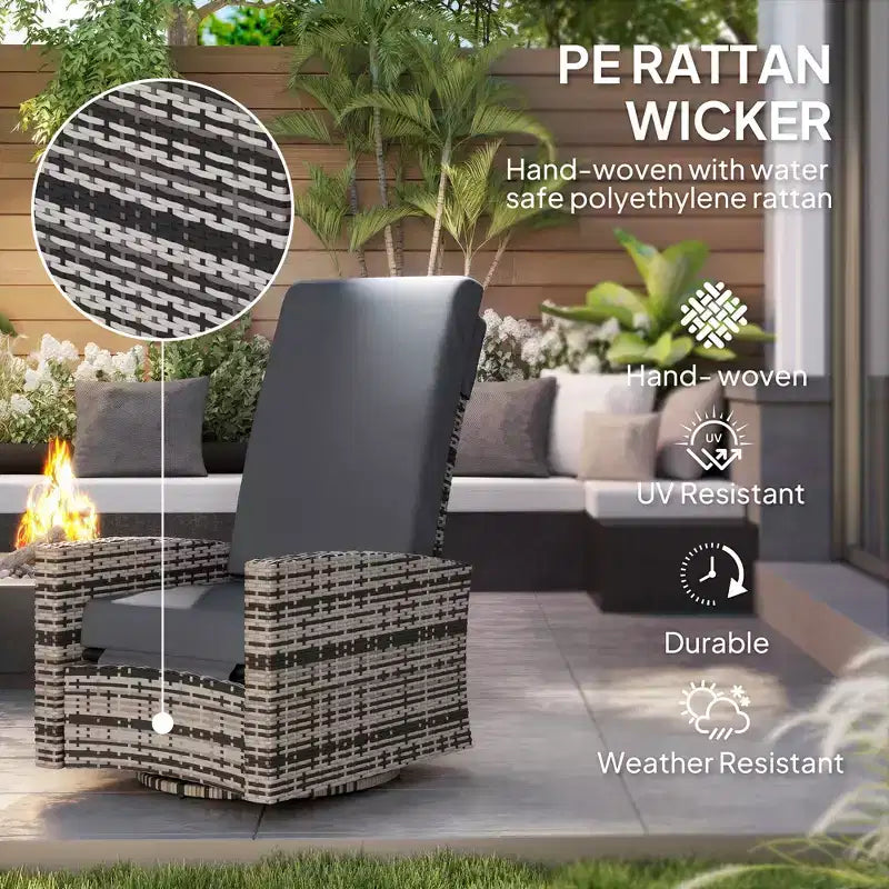 Fauteuil inclinable pivotant en osier pour l'extérieur, repose-pieds relevable, rotation à 360 degrés, coussins résistants à l'eau