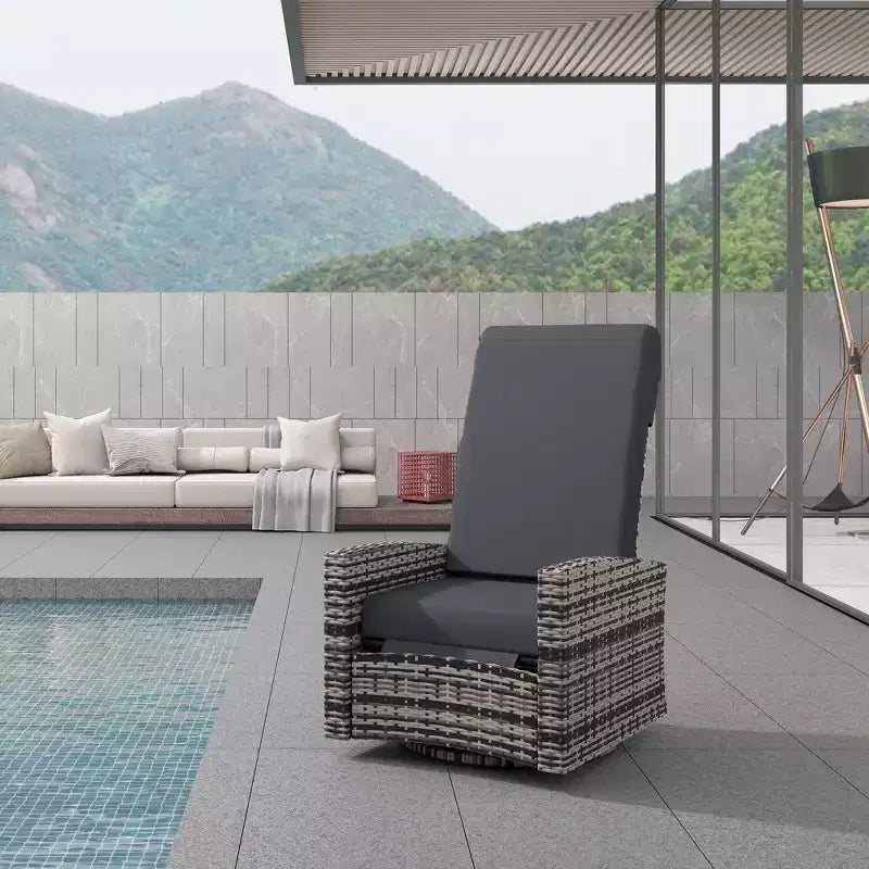 Fauteuil inclinable pivotant en osier pour l'extérieur, repose-pieds relevable, rotation à 360 degrés, coussins résistants à l'eau