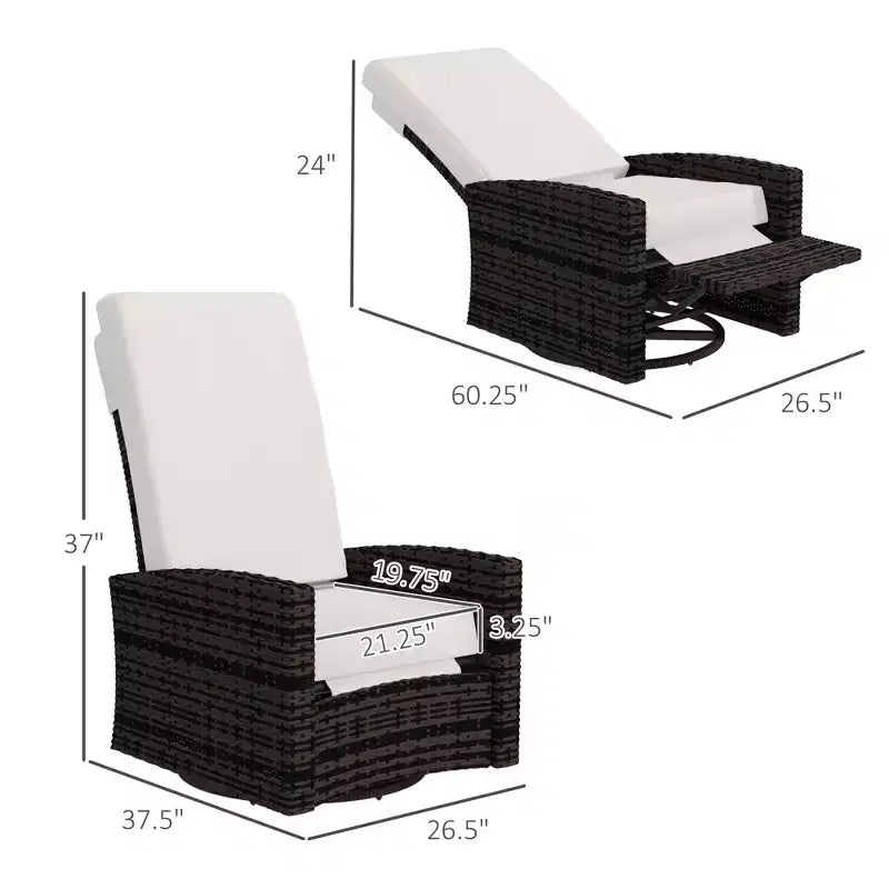 Fauteuil inclinable pivotant en osier pour l'extérieur, repose-pieds relevable, rotation à 360 degrés, coussins résistants à l'eau