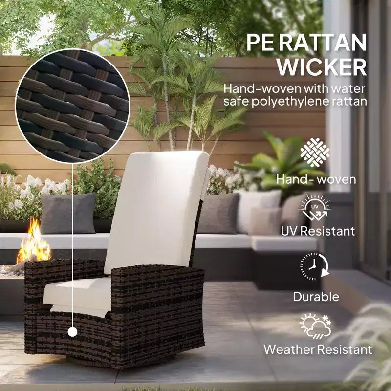 Fauteuil inclinable pivotant en osier pour l'extérieur, repose-pieds relevable, rotation à 360 degrés, coussins résistants à l'eau