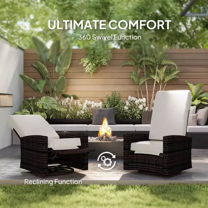 Fauteuil inclinable pivotant en osier pour l'extérieur, repose-pieds relevable, rotation à 360 degrés, coussins résistants à l'eau