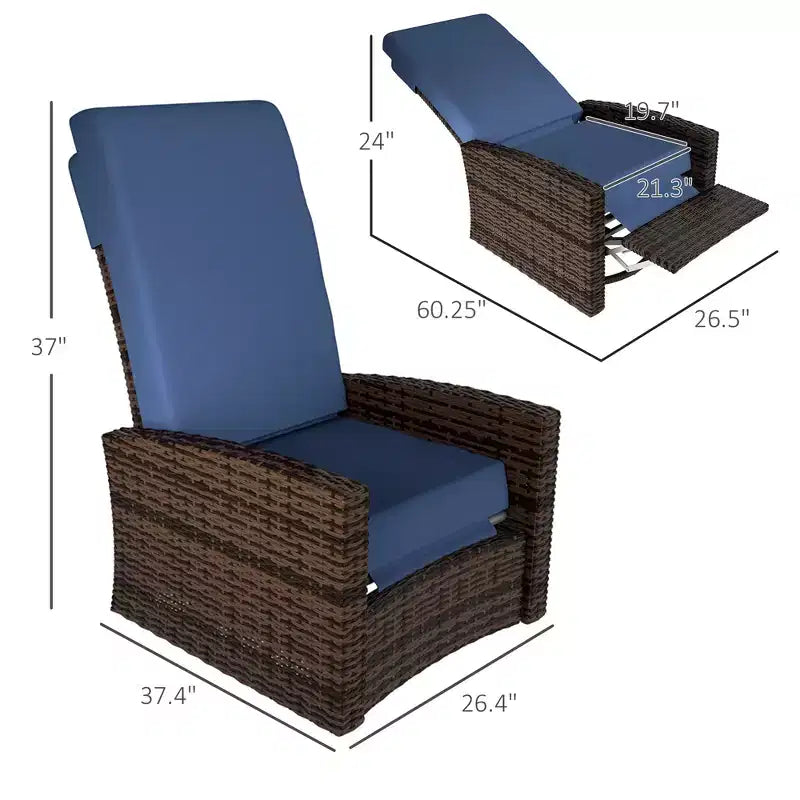 Fauteuil inclinable pivotant en osier pour l'extérieur, repose-pieds relevable, rotation à 360 degrés, coussins résistants à l'eau
