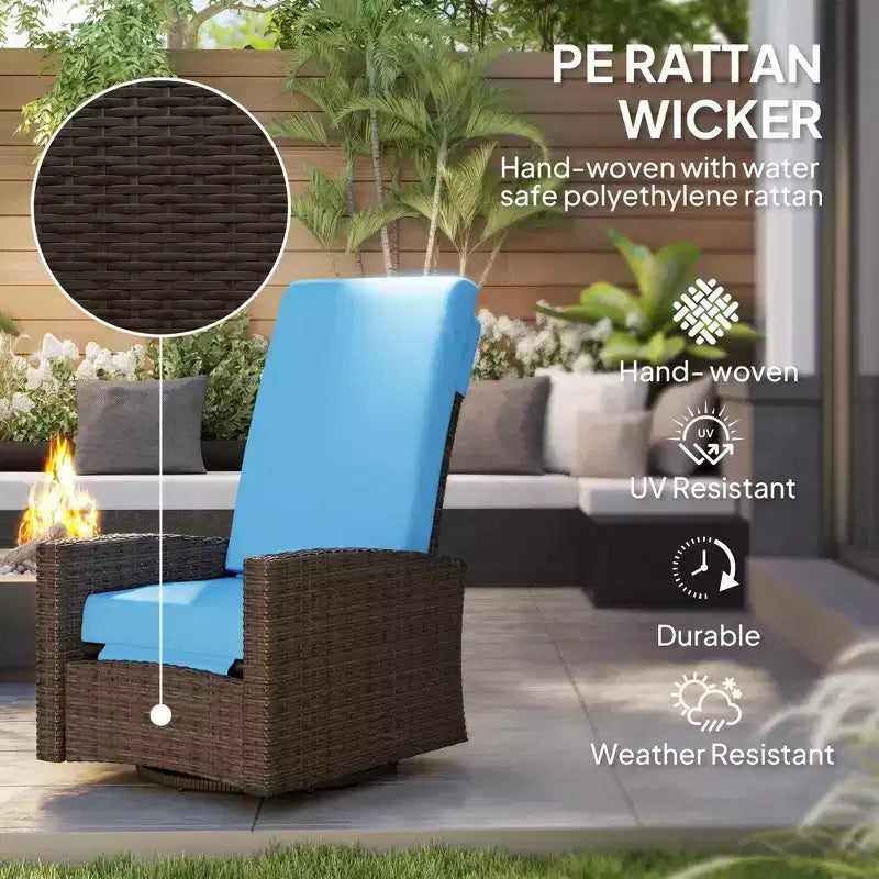 Fauteuil inclinable pivotant en osier pour l'extérieur, repose-pieds relevable, rotation à 360 degrés, coussins résistants à l'eau