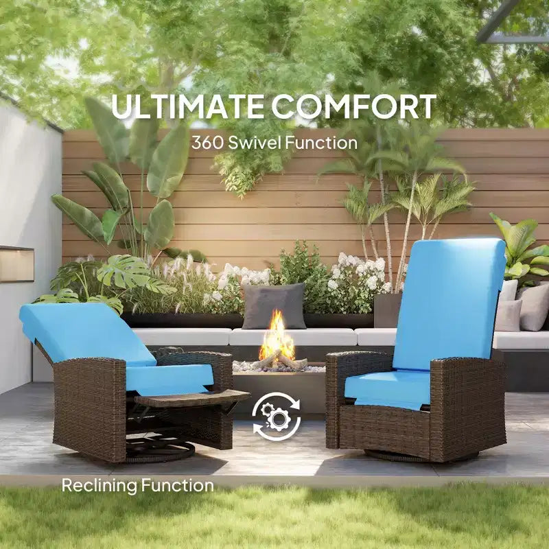 Fauteuil inclinable pivotant en osier pour l'extérieur, repose-pieds relevable, rotation à 360 degrés, coussins résistants à l'eau
