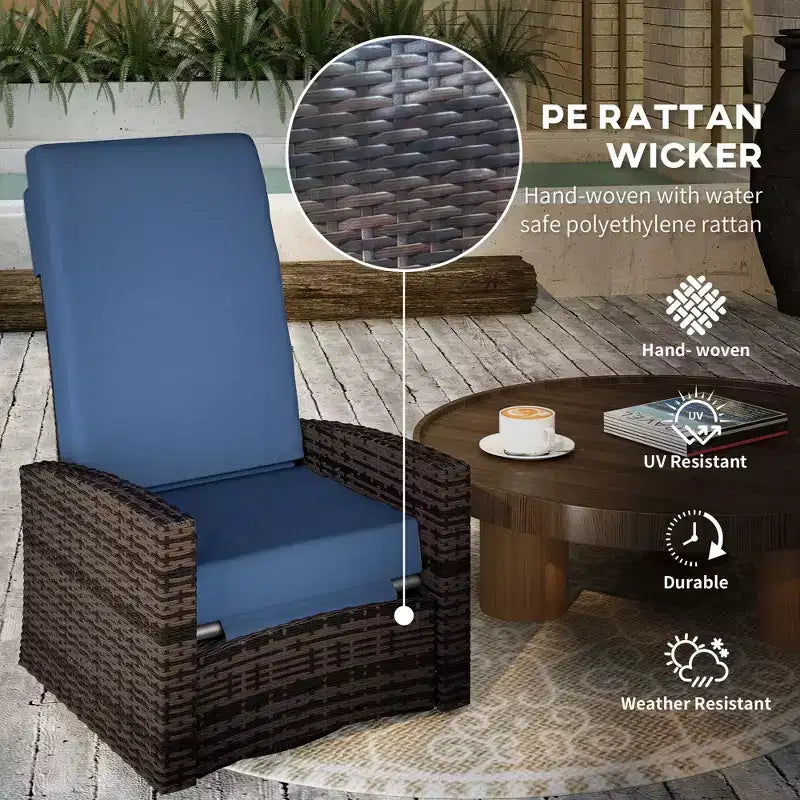 Fauteuil inclinable pivotant en osier pour l'extérieur, repose-pieds relevable, rotation à 360 degrés, coussins résistants à l'eau