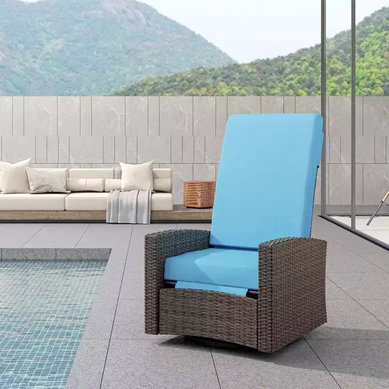 Fauteuil inclinable pivotant en osier pour l'extérieur, repose-pieds relevable, rotation à 360 degrés, coussins résistants à l'eau