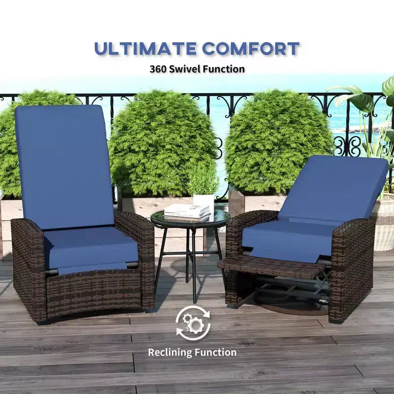 Fauteuil inclinable pivotant en osier pour l'extérieur, repose-pieds relevable, rotation à 360 degrés, coussins résistants à l'eau