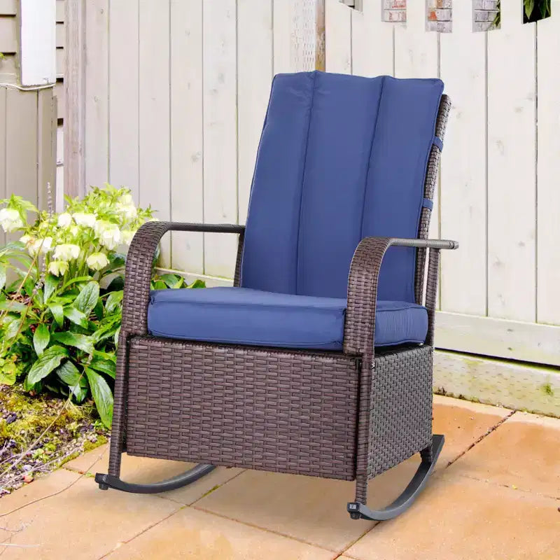 Fauteuil à bascule inclinable en rotin PE avec repose-pieds