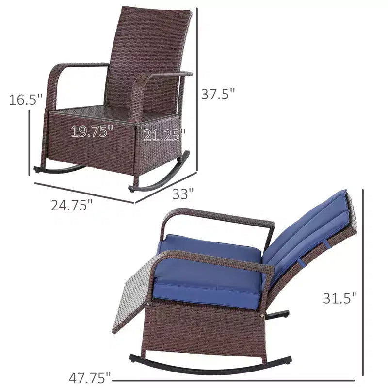 Fauteuil à bascule inclinable en rotin PE avec repose-pieds