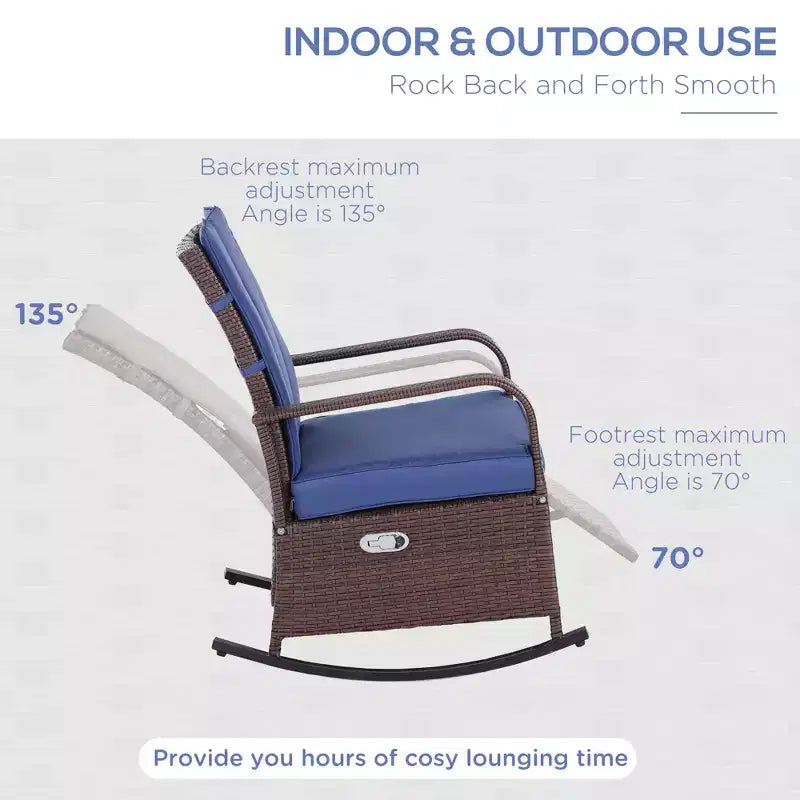 Fauteuil à bascule inclinable en rotin PE avec repose-pieds