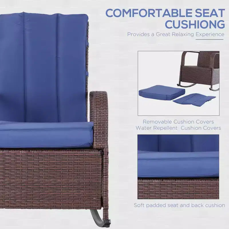 Fauteuil à bascule inclinable en rotin PE avec repose-pieds