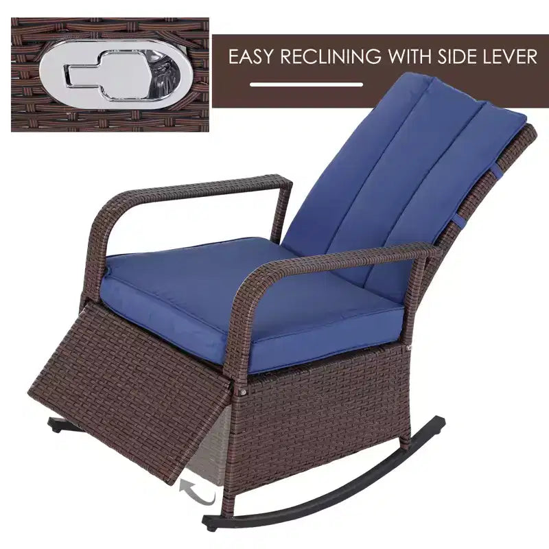 Fauteuil à bascule inclinable en rotin PE avec repose-pieds