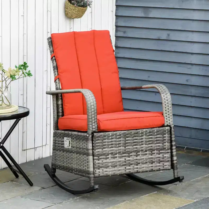Fauteuil à bascule inclinable en rotin PE avec repose-pieds