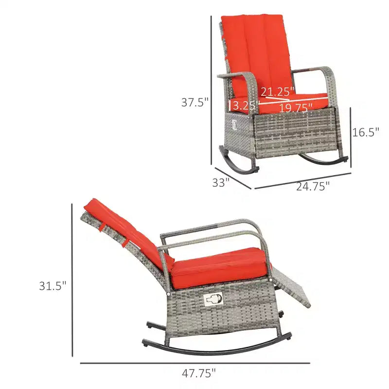 Fauteuil à bascule inclinable en rotin PE avec repose-pieds