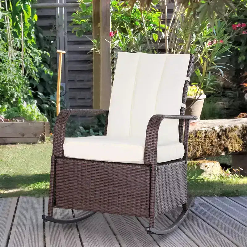 Fauteuil à bascule inclinable en rotin PE avec repose-pieds