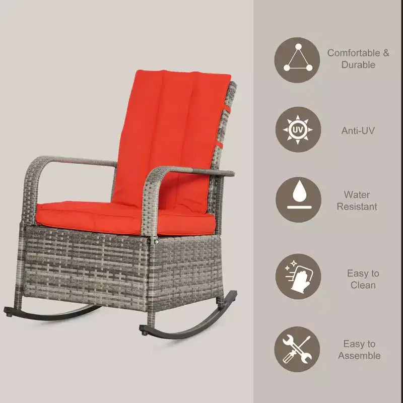 Fauteuil à bascule inclinable en rotin PE avec repose-pieds