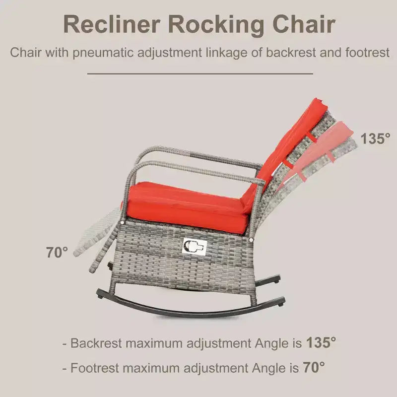 Fauteuil à bascule inclinable en rotin PE avec repose-pieds