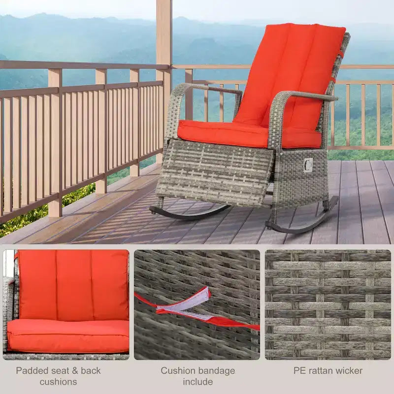 Fauteuil à bascule inclinable en rotin PE avec repose-pieds