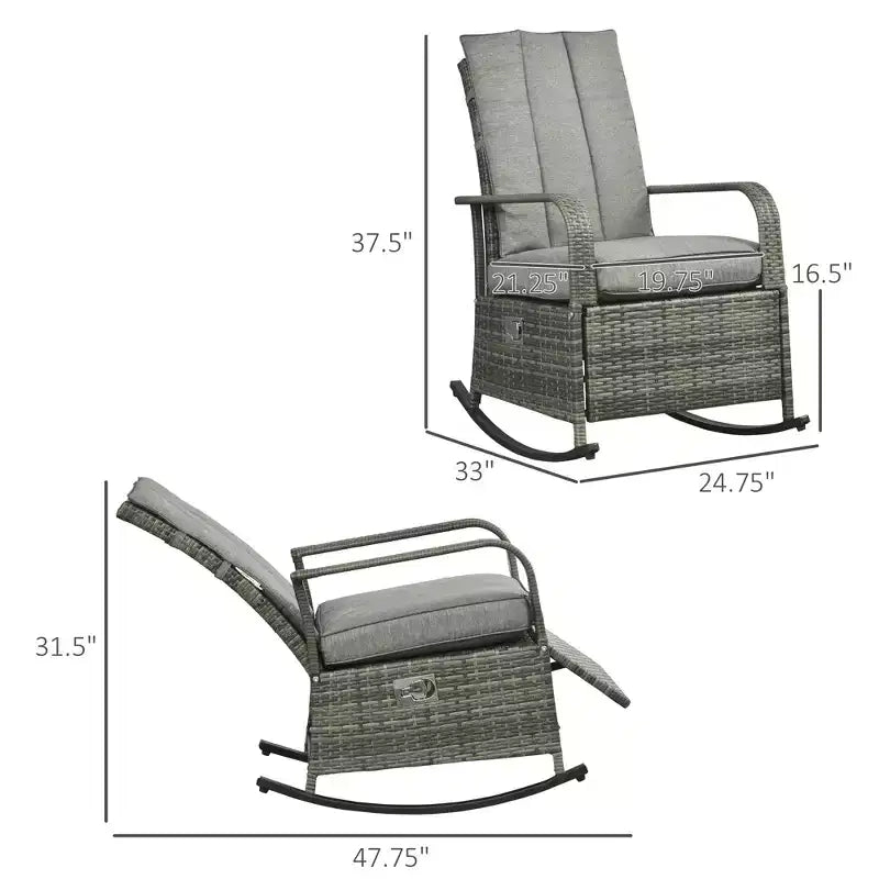 Fauteuil à bascule inclinable en rotin PE avec repose-pieds