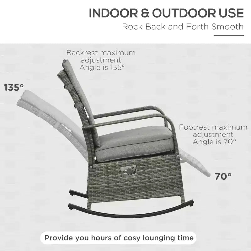 Fauteuil à bascule inclinable en rotin PE avec repose-pieds