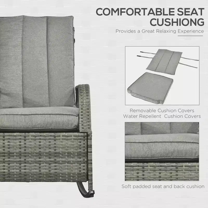 Fauteuil à bascule inclinable en rotin PE avec repose-pieds