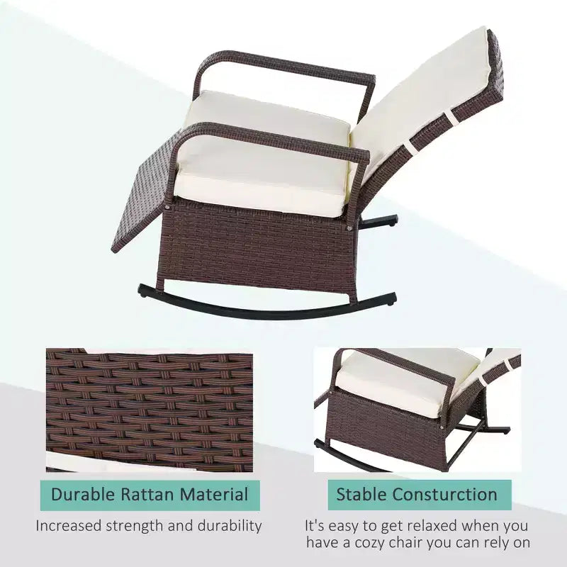 Fauteuil à bascule inclinable en rotin PE avec repose-pieds