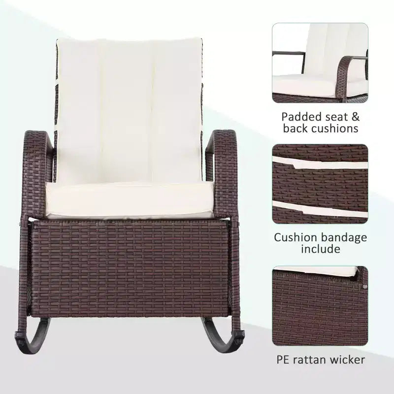 Fauteuil à bascule inclinable en rotin PE avec repose-pieds