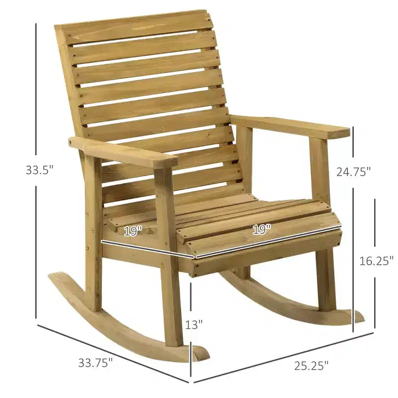 Fauteuil à bascule extérieur en bois, chaise à bascule traditionnelle en lattes de bois avec accoudoirs et dossier haut pour l'intérieur et l'extérieur
