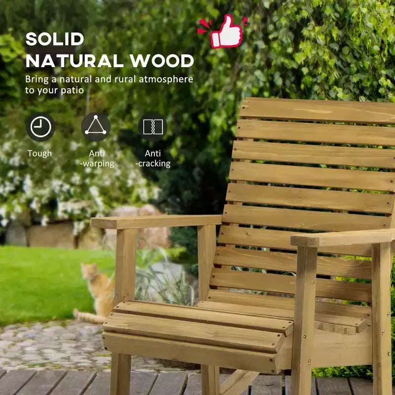 Fauteuil à bascule extérieur en bois, chaise à bascule traditionnelle en lattes de bois avec accoudoirs et dossier haut pour l'intérieur et l'extérieur