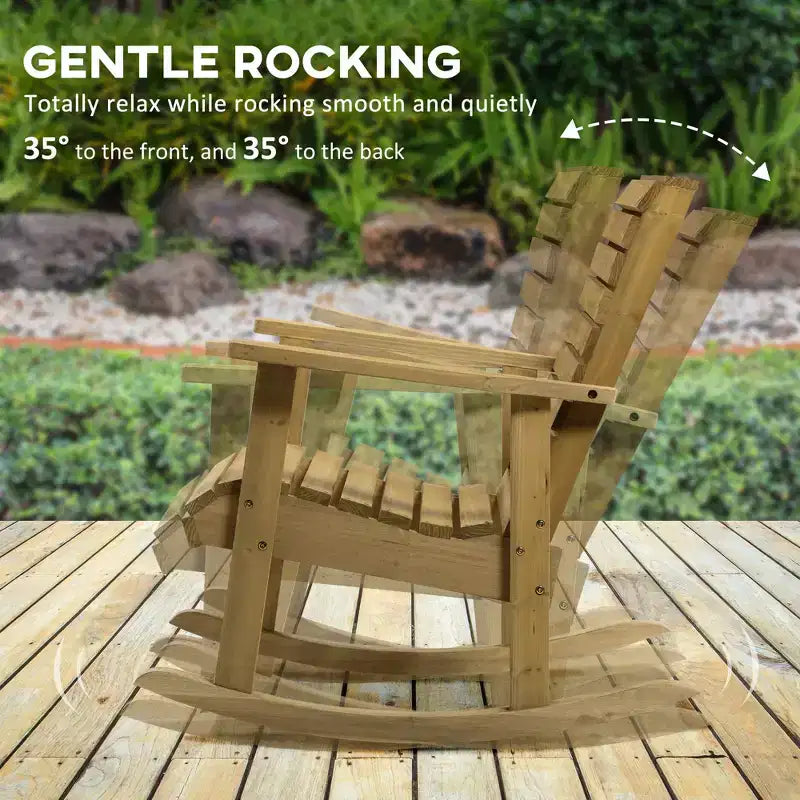 Fauteuil à bascule extérieur en bois, chaise à bascule traditionnelle en lattes de bois avec accoudoirs et dossier haut pour l'intérieur et l'extérieur