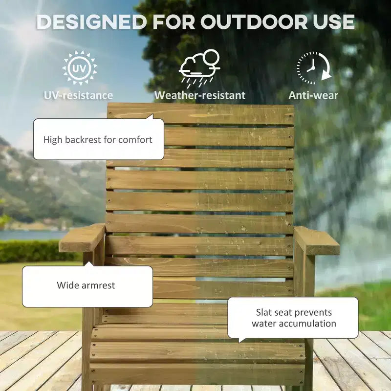 Fauteuil à bascule extérieur en bois, chaise à bascule traditionnelle en lattes de bois avec accoudoirs et dossier haut pour l'intérieur et l'extérieur