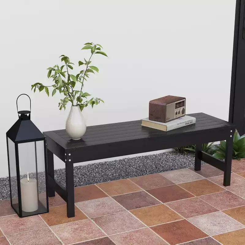 Banc d'extérieur 47, banc de jardin toutes saisons en PEHD, banc de patio sans dossier à lattes pour cour, porche, parc