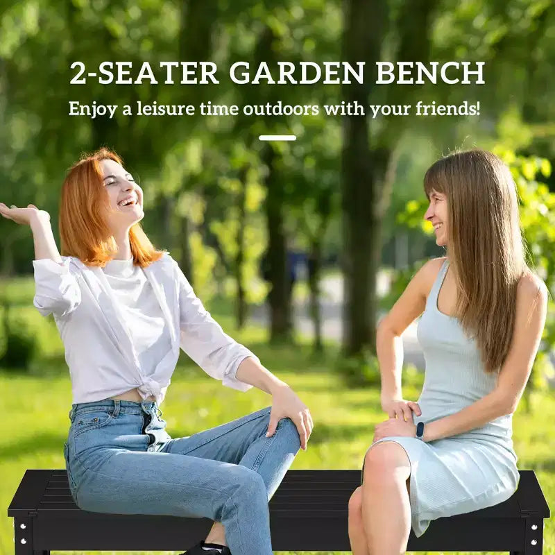 Banc d'extérieur 47, banc de jardin toutes saisons en PEHD, banc de patio sans dossier à lattes pour cour, porche, parc