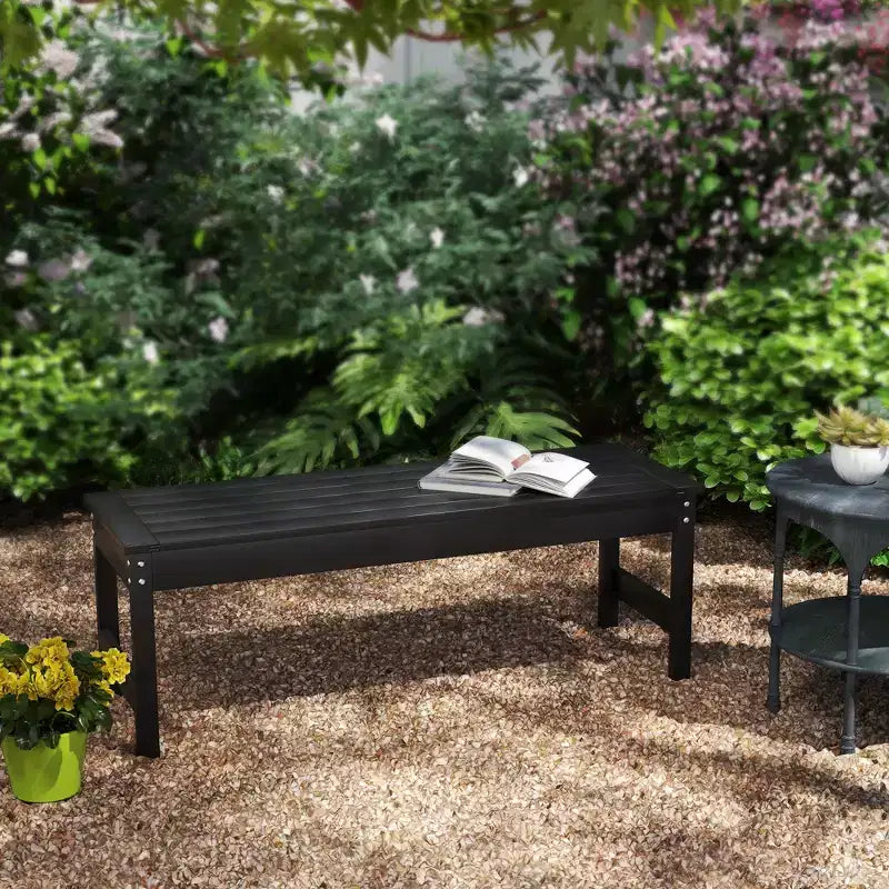 Banc d'extérieur 47, banc de jardin toutes saisons en PEHD, banc de patio sans dossier à lattes pour cour, porche, parc