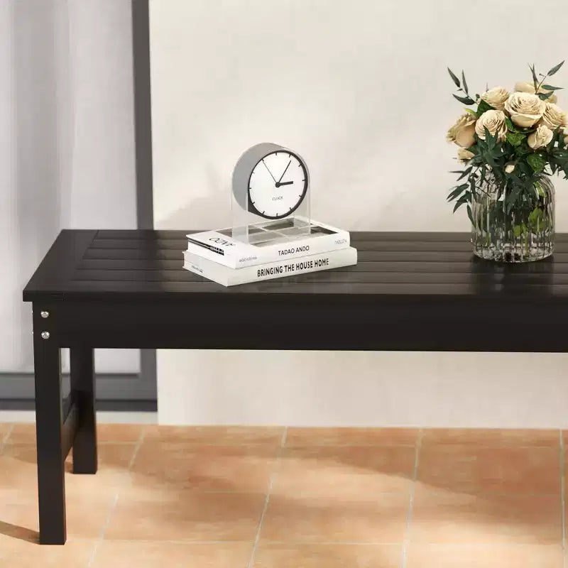 Banc d'extérieur 47, banc de jardin toutes saisons en PEHD, banc de patio sans dossier à lattes pour cour, porche, parc