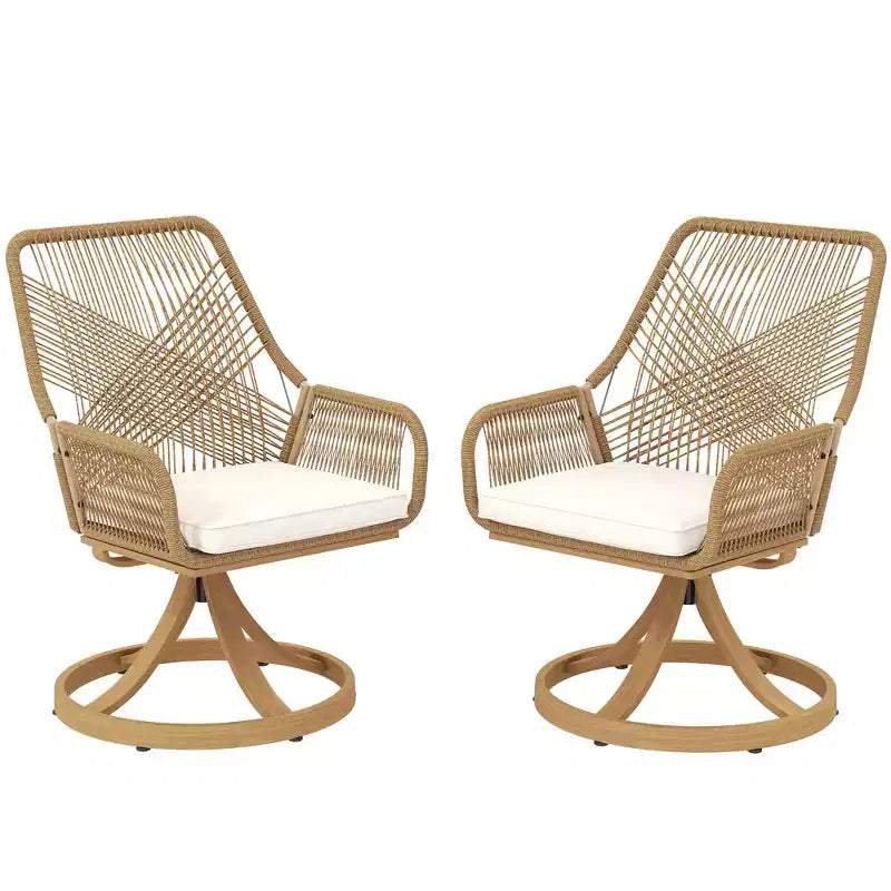 Patio Swivel Chairs Set of 2, Rattan Patio Dining Chairs with Soft Cushions for Backyard, Lawn, Porch, or Garden