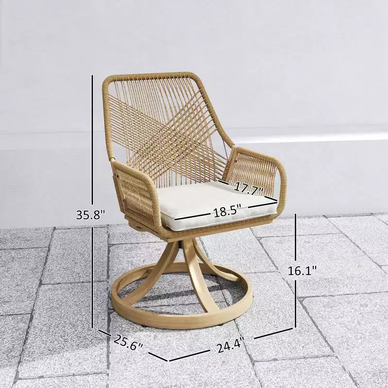 Lot de 2 chaises de salle à manger pivotantes en rotin pour l'extérieur, avec coussins moelleux, pour jardin, pelouse ou terrasse.