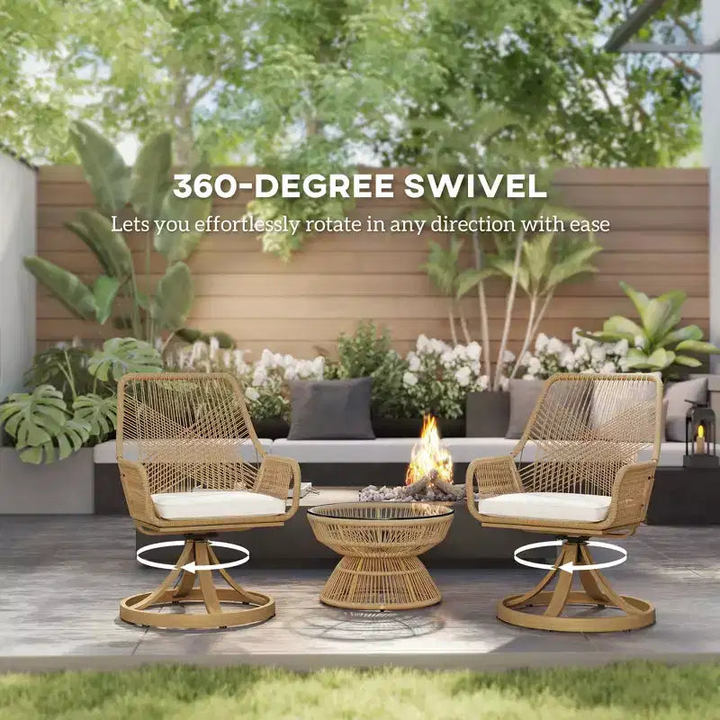 Lot de 2 chaises de salle à manger pivotantes en rotin pour l'extérieur, avec coussins moelleux, pour jardin, pelouse ou terrasse.