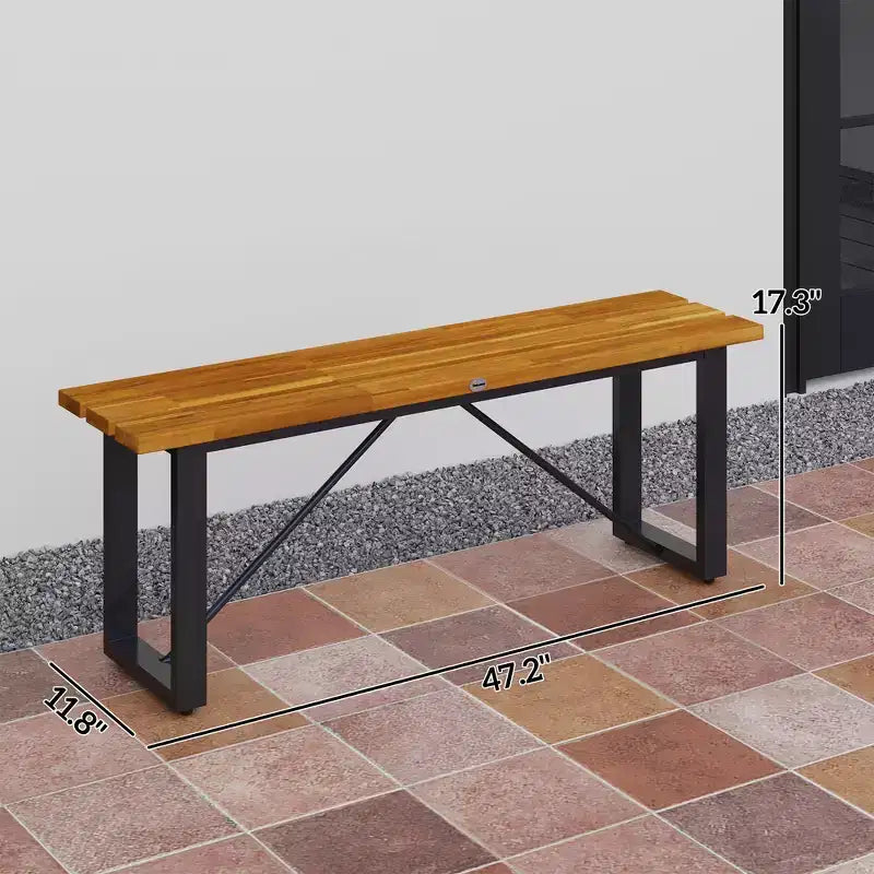 Banc d'extérieur, Banc de jardin 2 places sans dossier, Banquette de terrasse en bois d'acacia avec assise à lattes pour Porche, Parc