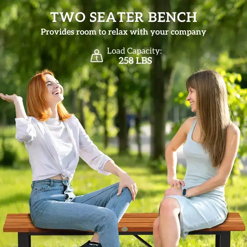 Banc d'extérieur, Banc de jardin 2 places sans dossier, Banquette de terrasse en bois d'acacia avec assise à lattes pour Porche, Parc