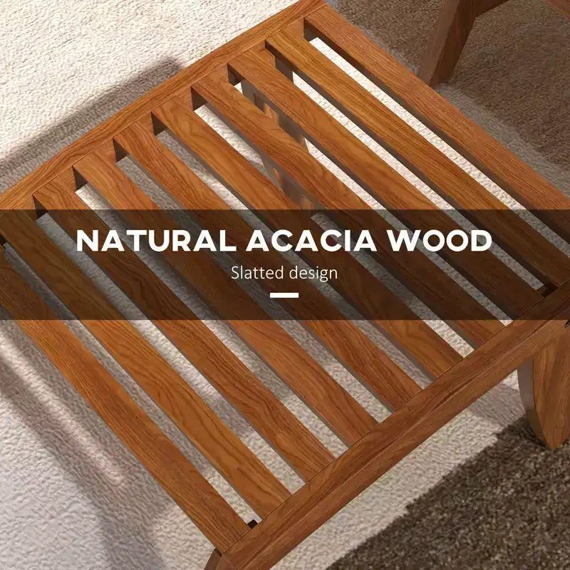 Salon de jardin 4 pièces, 2 chaises avec coussins et poufs, bois d'acacia à lattes