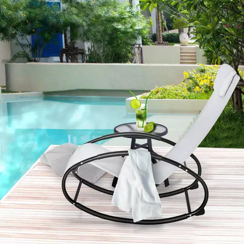 Chaise longue de piscine, chaise longue à bascule d'extérieur pour bain de soleil, piscine, plage, porche avec oreiller et maille rafraîchissante, chaise longue de bronzage à bascule