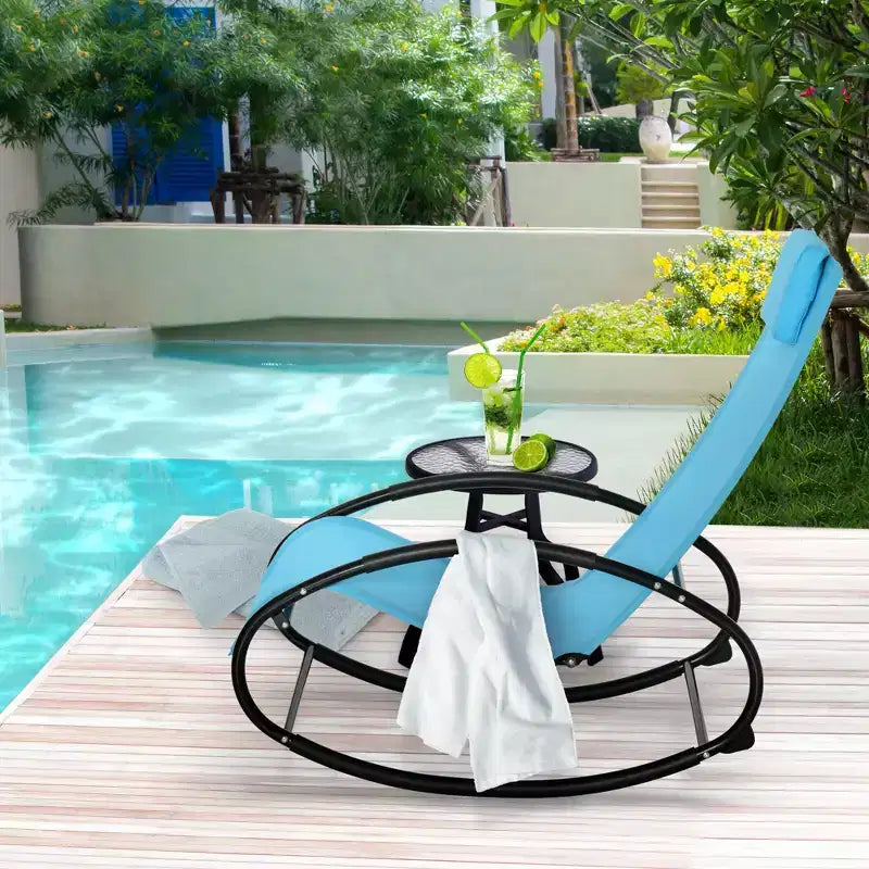 Chaise longue de piscine, chaise longue à bascule d'extérieur pour bain de soleil, piscine, plage, porche avec oreiller et maille rafraîchissante, chaise longue de bronzage à bascule
