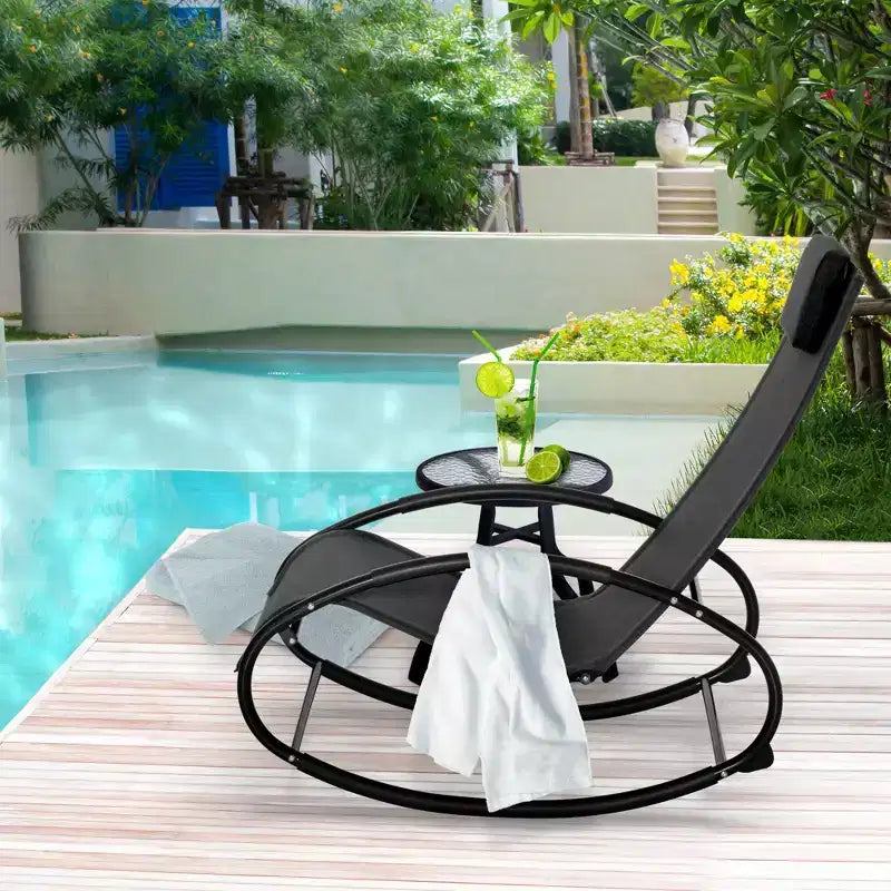 Chaise longue de piscine, chaise longue à bascule d'extérieur pour bain de soleil, piscine, plage, porche avec oreiller et maille rafraîchissante, chaise longue de bronzage à bascule