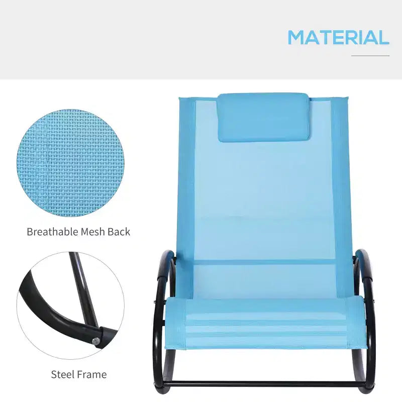Chaise longue de piscine, chaise longue à bascule d'extérieur pour bain de soleil, piscine, plage, porche avec oreiller et maille rafraîchissante, chaise longue de bronzage à bascule