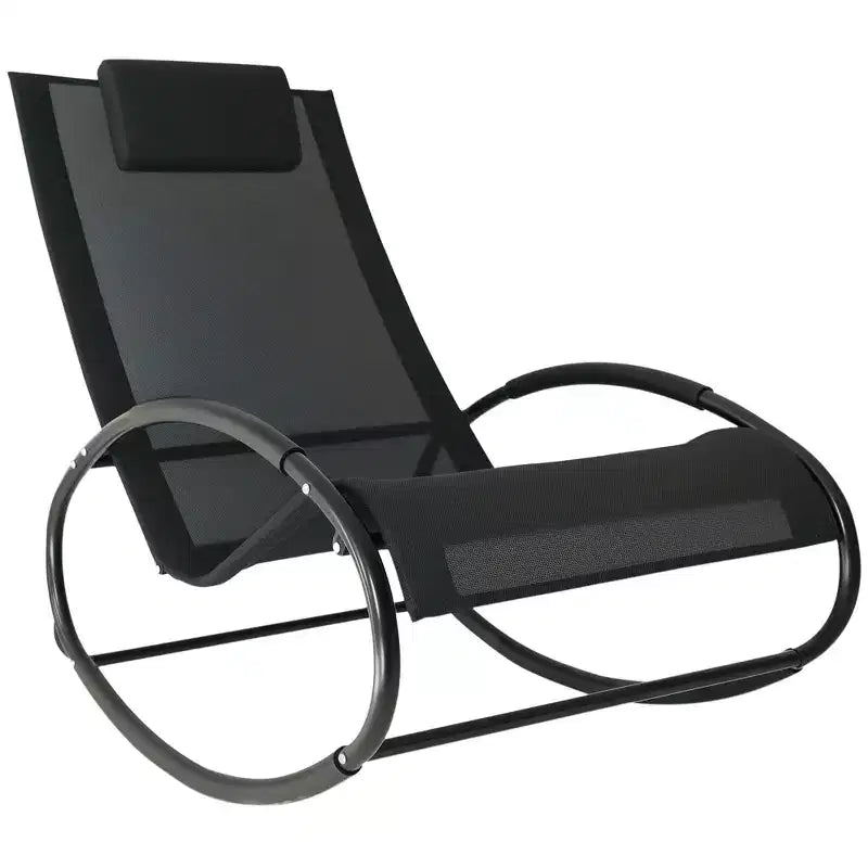 Pool Lounger, Outdoor Rocking Lounge Chair for Sunbathing, Pool, Beach, Porch with Pillow and Cool Mesh, Sun Tanning Rocker