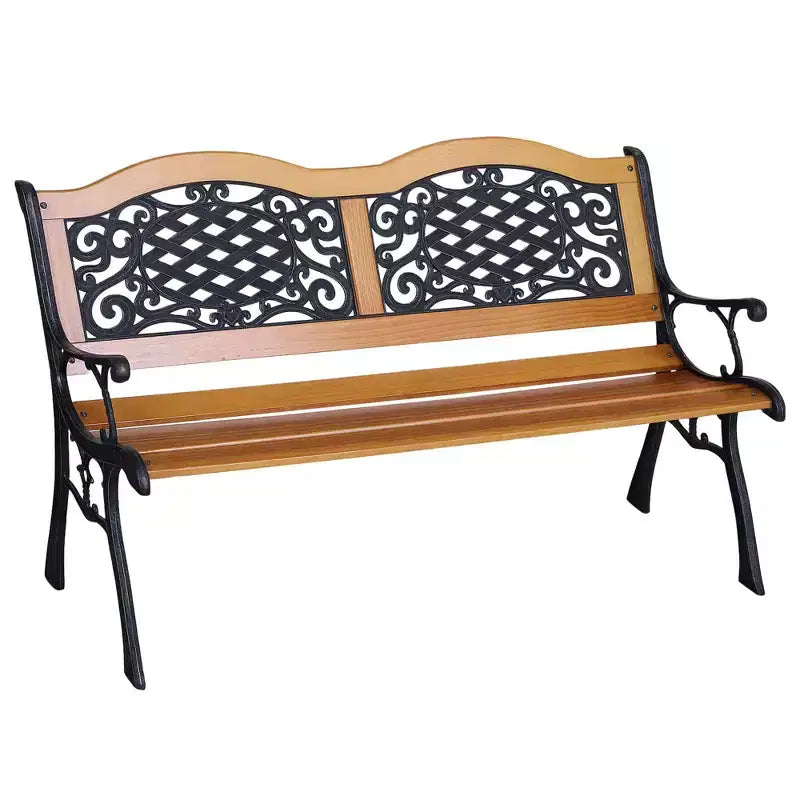 50 Outdoor Garden Bench, Park Patio Bench Loveseat & Metal Frame with Plastic Flourish Backrest