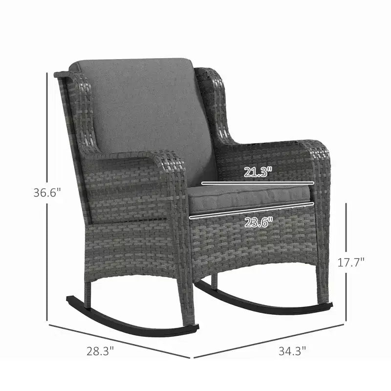 2 fauteuils à bascule d'extérieur en osier, fauteuils à bascule en rotin avec coussins, structure en acier pour terrasse, jardin