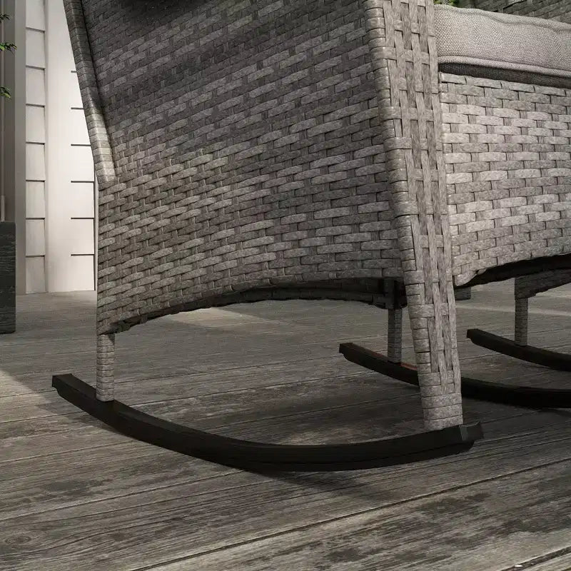 2 fauteuils à bascule d'extérieur en osier, fauteuils à bascule en rotin avec coussins, structure en acier pour terrasse, jardin